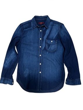 7 For All Mankind Denim Button Down Long Sleeve Shirt Size Small